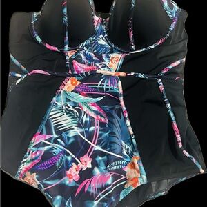 Torrid Black and Multicolor Floral One Piece Swimsuit